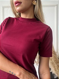 TSHIRT FEMININA ALGODÃO GOLA ALTA MARSALA