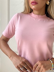 TSHIRT FEMININA ALGODÃO GOLA ALTA ROSA SECO