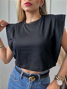 *CROPED* FEMININA ALGODÃO MUSCLE TEE PRETO
