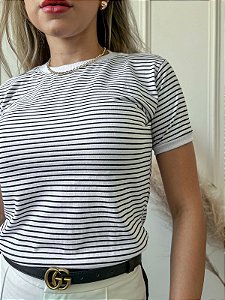 TSHIRT FEMININA ALGODÃO COM ELASTANO LISTRADA BRANCA