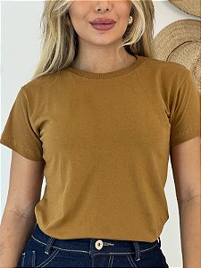 TSHIRT FEMININA ALGODÃO LISA CARAMELO