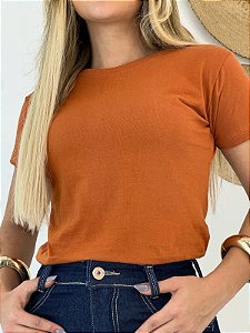 TSHIRT FEMININA ALGODÃO  LISA  TERRA COTA