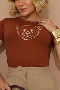 TSHIRT FEMININA ALGODÃO BORDADO TED / CHOCOLATE
