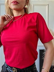 TSHIRT FEMININA ALGODÃO GOLA ALTA VERMELHA