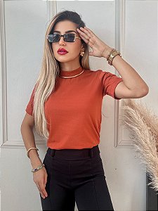 TSHIRT FEMININA ALGODÃO GOLA ALTA TERRA COTA