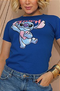 TSHIRT FEMININA ALGODÃO STITCH / AZUL BIC