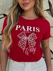 TSHIRT FEMININA ALGODÃO LAÇO PARIS / VERMELHA