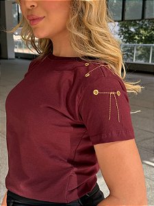 TSHIRT FEMININA ALGODÃO LUXO CORRENTINHA / MARSALA
