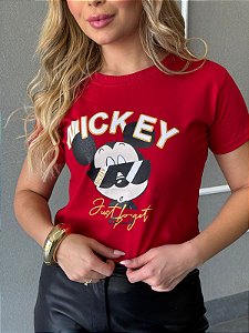 TSHIRT FEMININA ALGODÃO  MICKEY OCULOS / VERMELHA