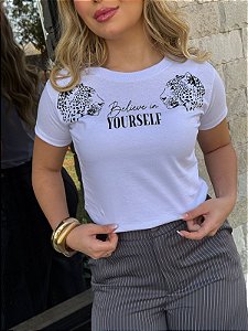 TSHIRT FEMININA ALGODÃO TIGRE STRASS / BRANCA