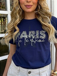 TSHIRT FEMININA ALGODÃO PARIS / AZUL MARINHO