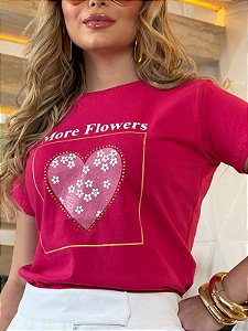 TSHIRT FEMININA ALGODÃO MORE FLOWERS / PINK