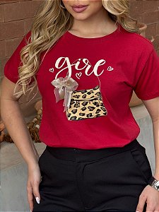 TSHIRT FEMININA ALGODÃO BOLSA COM LAÇO / VERMELHA