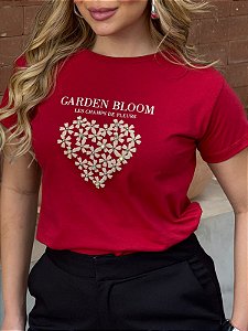 TSHIRT FEMININA ALGODÃO CORAÇÃO PONTOS DE LUZ / VERMELHO