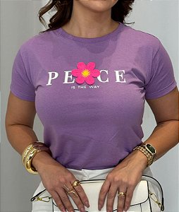 TSHIRT FEMININA ALGODÃO PEACE COM APLICAÇÃO / LILAS