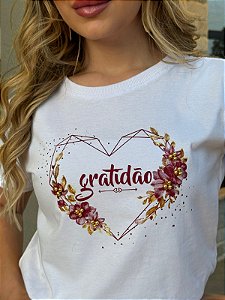 TSHIRT FEMININA ALGODÃO GRATIDÃO / BRANCA