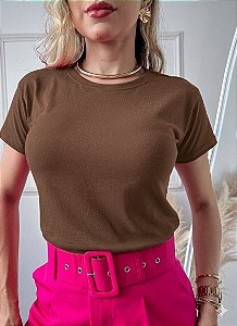 TSHIRT FEMININA ALGODÃO LISA CHOCOLATE