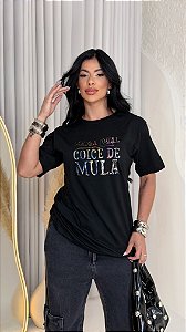 MAX TSHIRT FEMININA ALGODÃO  DELICADA IGUAL COICE DE MULA / PRETA