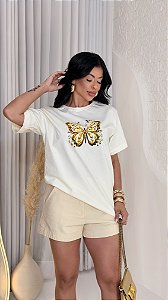 MAX TSHIRT FEMININA  ALGODÃO BORBOLETA PEROLA / OFFWHITE