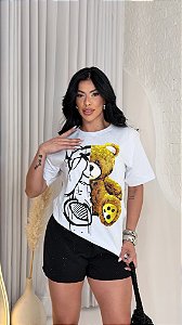 MAX TSHIRT FEMININA  ALGODÃO URSO TED / BRANCA