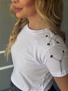 TSHIRT FEMININA ALGODÃO LUXO CORRENTINHA / BRANCA