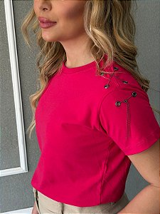 TSHIRT FEMININA ALGODÃO LUXO CORRENTINHA / PINK