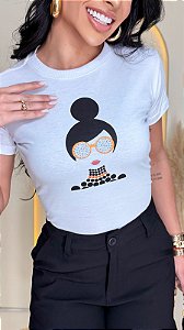 TSHIRT FEMININA ALGODÃO BONECA STRASS / BRANCA