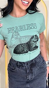 TSHIRT FEMININA ALGODÃO ONÇA STRASS/ VERDE MENTA