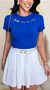 TSHIRT FEMININA ALGODÃO CRISTO VIVE EM MIM / AZUL BIC