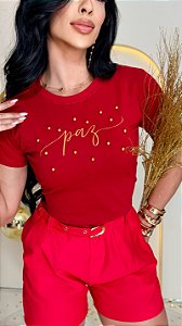 TSHIRT FEMININA ALGODÃO PAZ PEROLAS / VERMELHA
