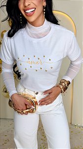 TSHIRT FEMININA ALGODÃO AMOR PEROLAS / BRANCA