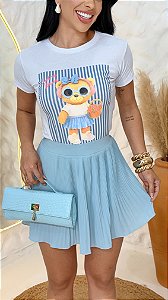 TSHIRT FEMININA ALGODÃO URSO COM LAÇO / BRANCA
