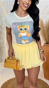 TSHIRT FEMININA ALGODÃO URSO COM LAÇO / OFF WHITE