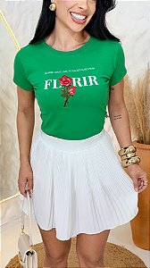 TSHIRT FEMININA ALGODÃO FLORIR BORDADO / VERDE