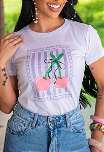 TSHIRT FEMININA ALGODÃO CEREJA / BRANCA