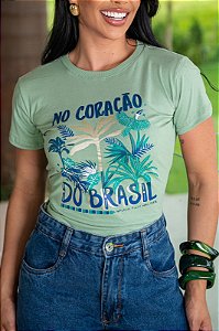 TSHIRT FEMININA ALGODÃO NO CORAÇÃO DO BRASIL / VERDE MENTA