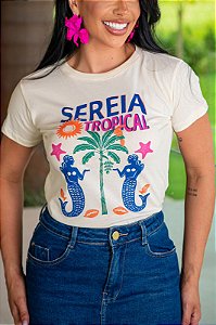TSHIRT FEMININA ALGODÃO SEREIA TROPICAL/ OFFWHITE
