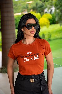TSHIRT FEMININA ALGODÃO ELE É FIEL / TERRA COTA