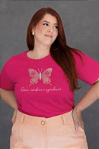 TSHIRT PLUS SIZE FEMININA ORAR , CONFIAR BORBOLETA / PINK