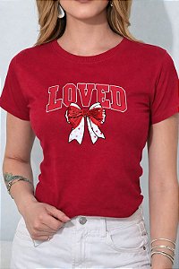 TSHIRT FEMININA ALGODÃO LOVED LAÇO / VERMELHO