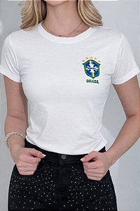 TSHIRT FEMININA ALGODÃO BRASIL BRASÃO / BRANCA