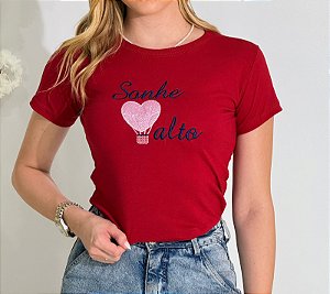 TSHIRT FEMININA ALGODÃO BORDADO SONHE ALTO / VERMELHA
