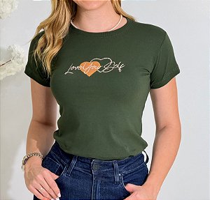 TSHIRT FEMININA ALGODÃO BORDADO INGLES / VERDE MILITAR
