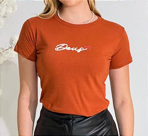 TSHIRT FEMININA ALGODÃO DEUS ALTO RELEVO / TERRA COTA