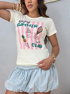 TSHIRT FEMININA ALGODÃO SUMMER CLUB / OFFWHITE