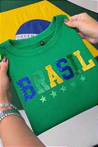 TSHIRT FEMININA ALGODÃO BRASIL LANTEJOULA / VERDE BANDEIRA