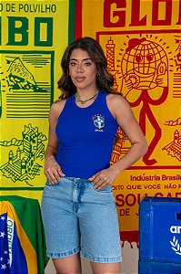 REGATA RIBANA MICRO CANELADA BRASIL BRASÃO LATERAL/ AZUL BIC