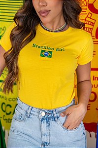 TSHIRT FEMININA ALGODÃO BRASIL BRAZILIAN GIRLS / AMARELA