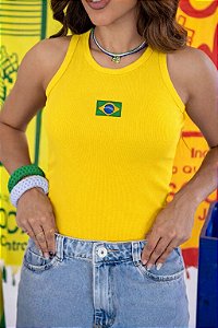 REGATA RIBANA MICRO CANELADA BRASIL BANDEIRINHA / AMARELA