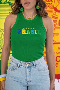REGATA RIBANA MICRO CANELADA BRASIL BORDADA / VERDE BANDEIRA